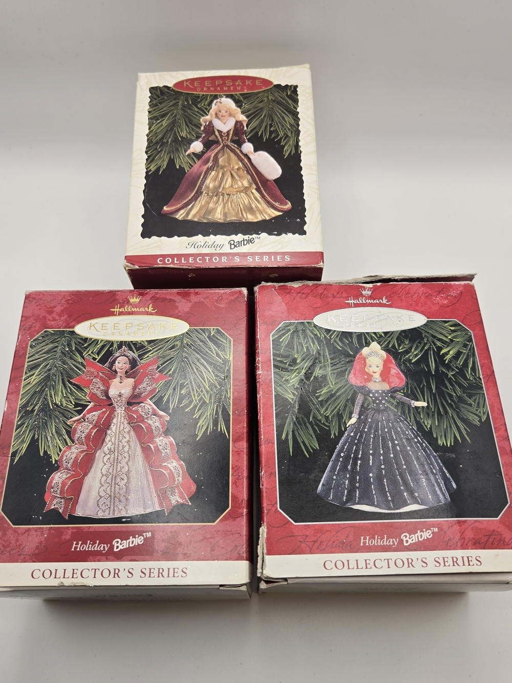 Hallmark Holiday Barbie Ornament Trio - Red, Gold, Black